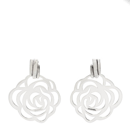 Chanel Sterling Silver Camellia Clip On Earrings 1 of 8