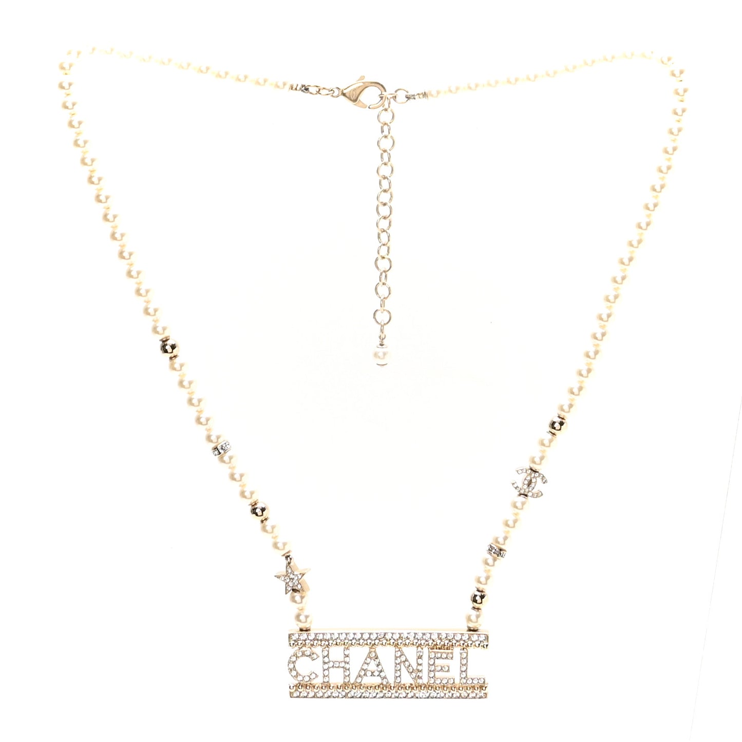 Crystal Pearl Star Logo Necklace Gold