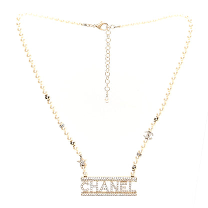 Chanel Crystal Pearl Star Logo Necklace Gold 1 of 5