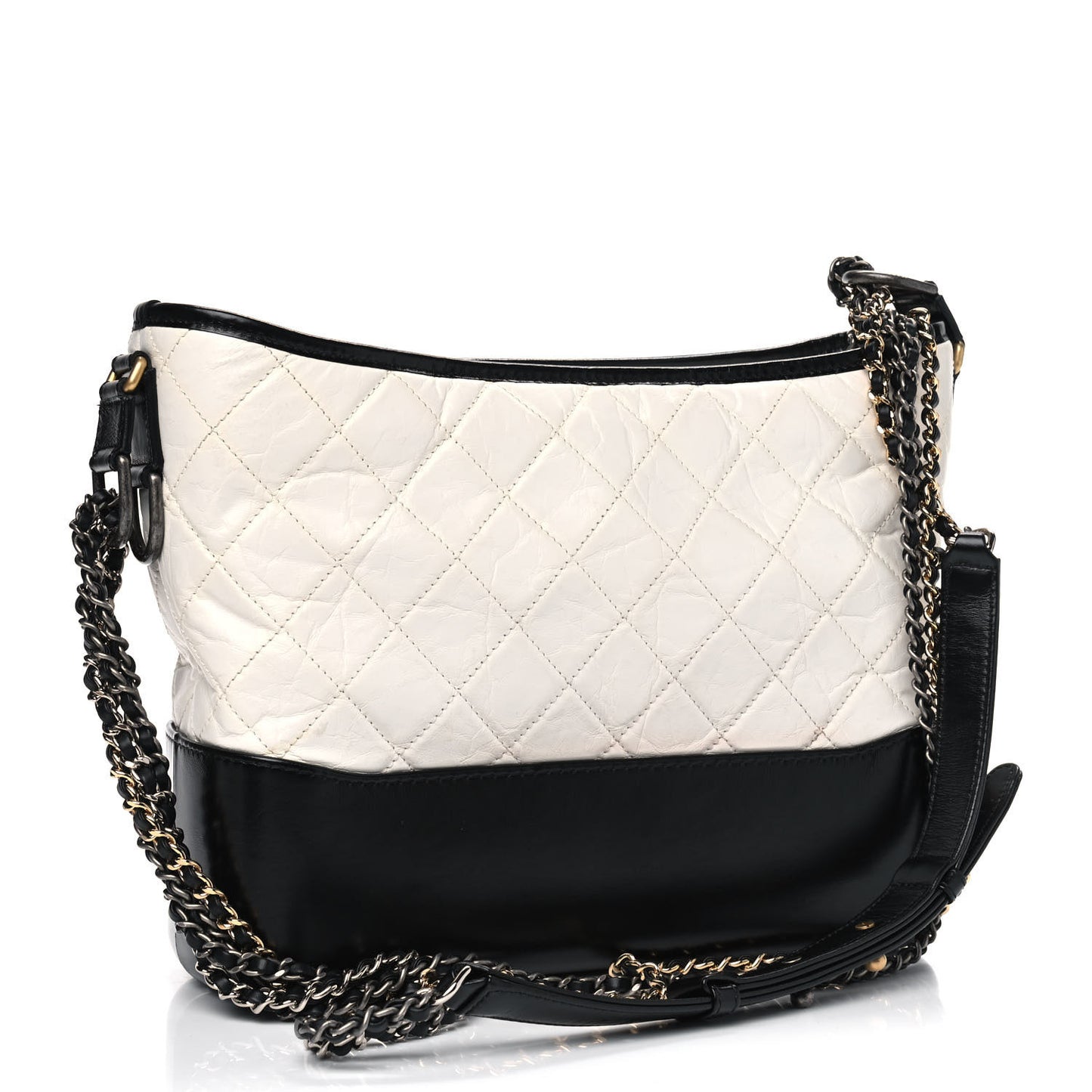 Aged Calfskin Quilted Medium Gabrielle Hobo Black White