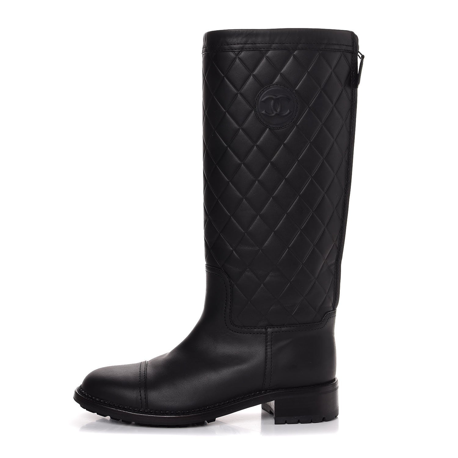 Chanel Oily Calfskin Quilted High Boots 40 Black 1 of 6