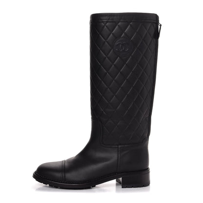 Chanel Oily Calfskin Quilted High Boots 40 Black 1 of 6