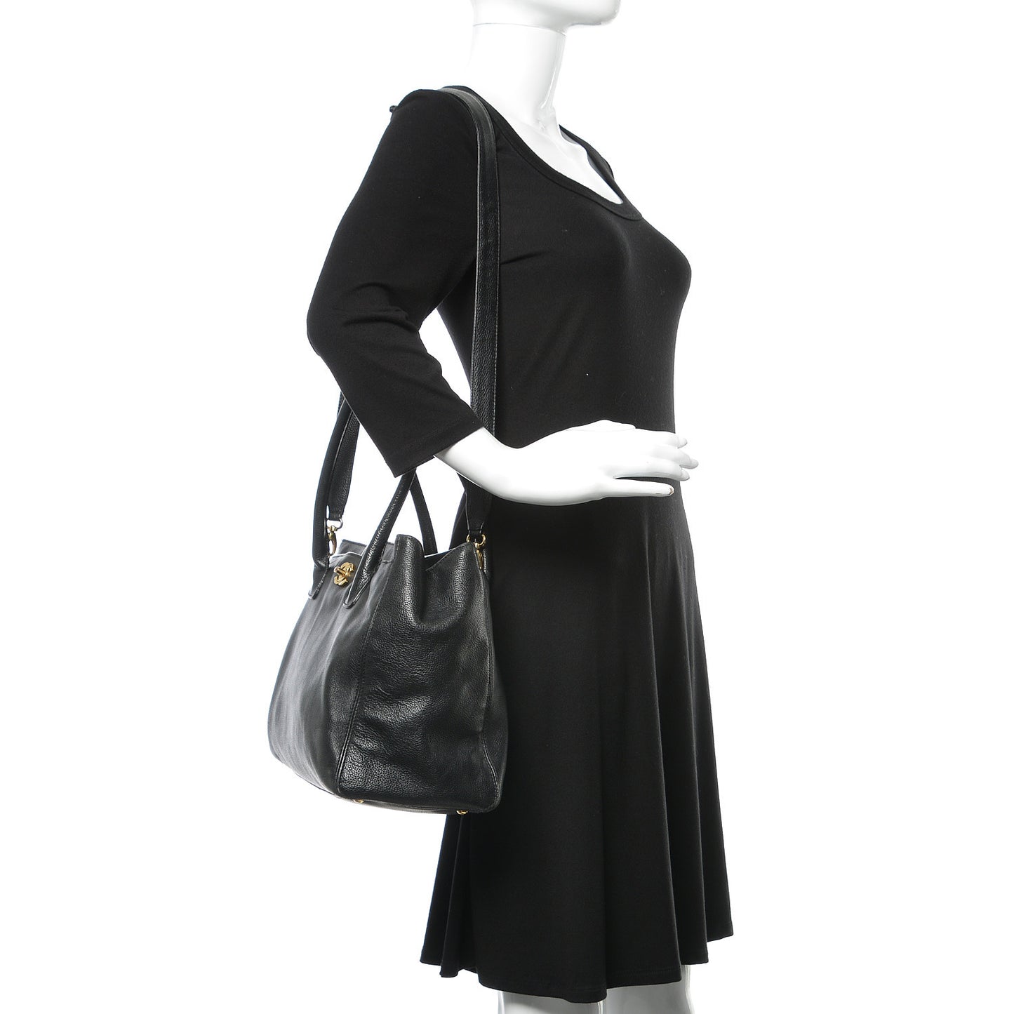 Calfskin Cerf Shopper Tote Black