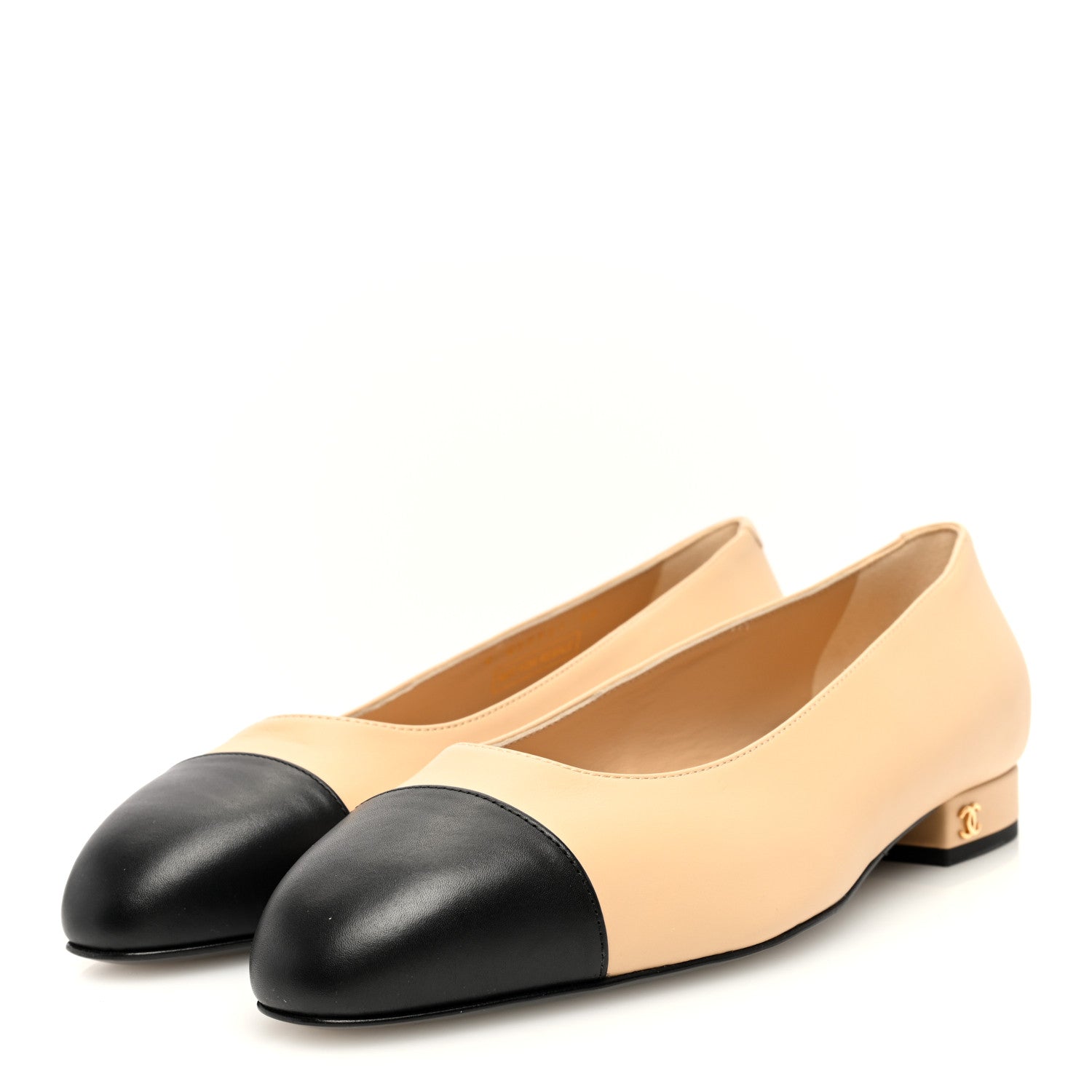 Chanel Lambskin Cap Toe CC Uniform Ballerina Flats 38 Beige Black 2 of 7