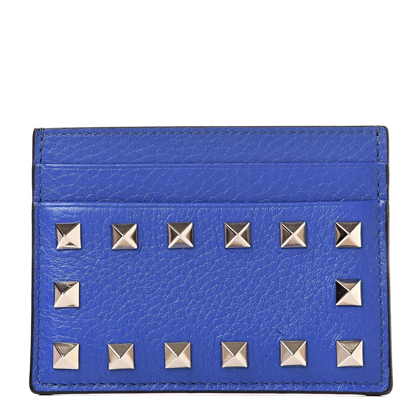 Pebbled Calfskin Rockstud Card Holder Acid Blue