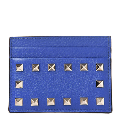 Valentino Garavani Pebbled Calfskin Rockstud Card Holder Acid Blue 1 of 9