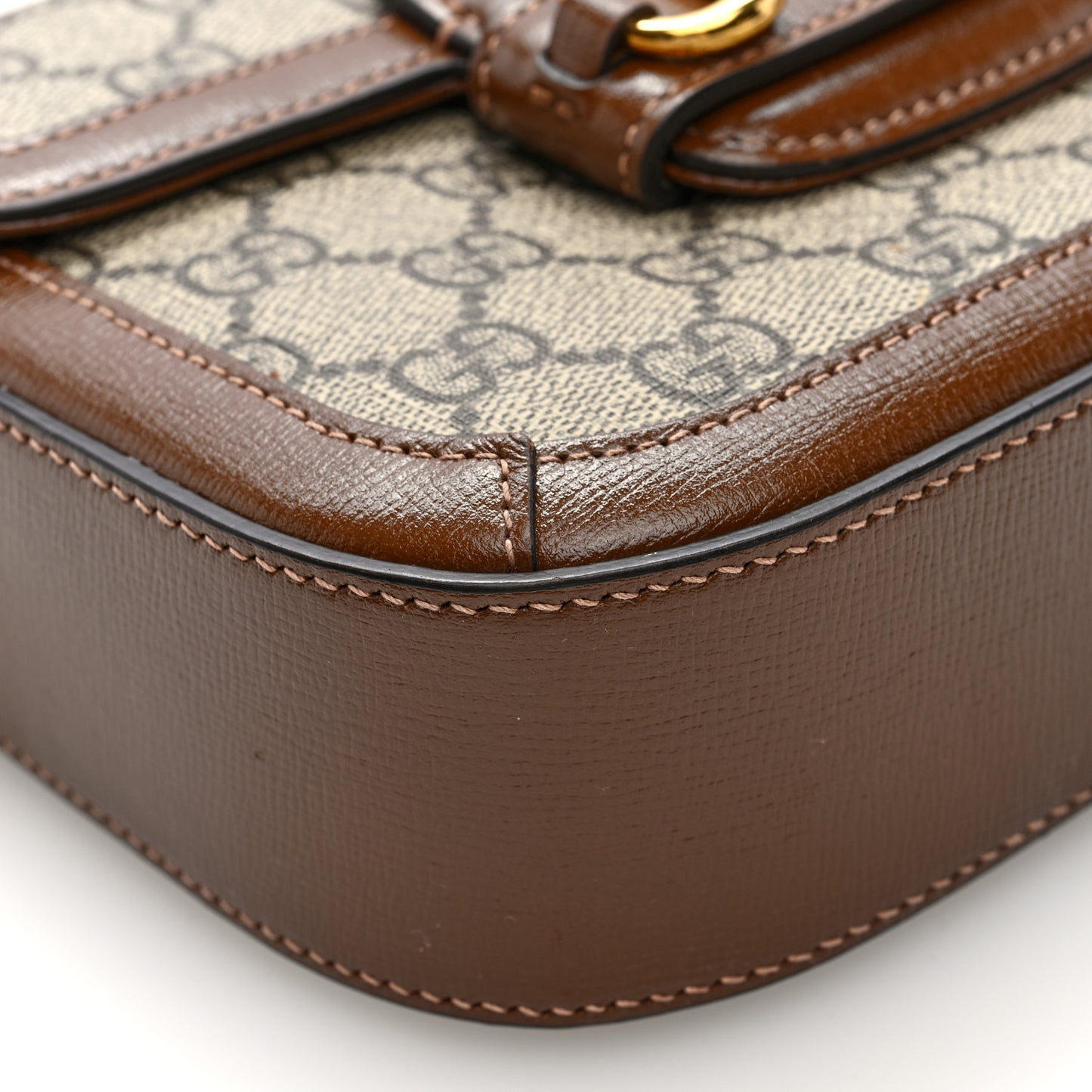 GG Supreme Monogram Web Mini Horsebit 1955 Shoulder Bag Beige Brown Sugar