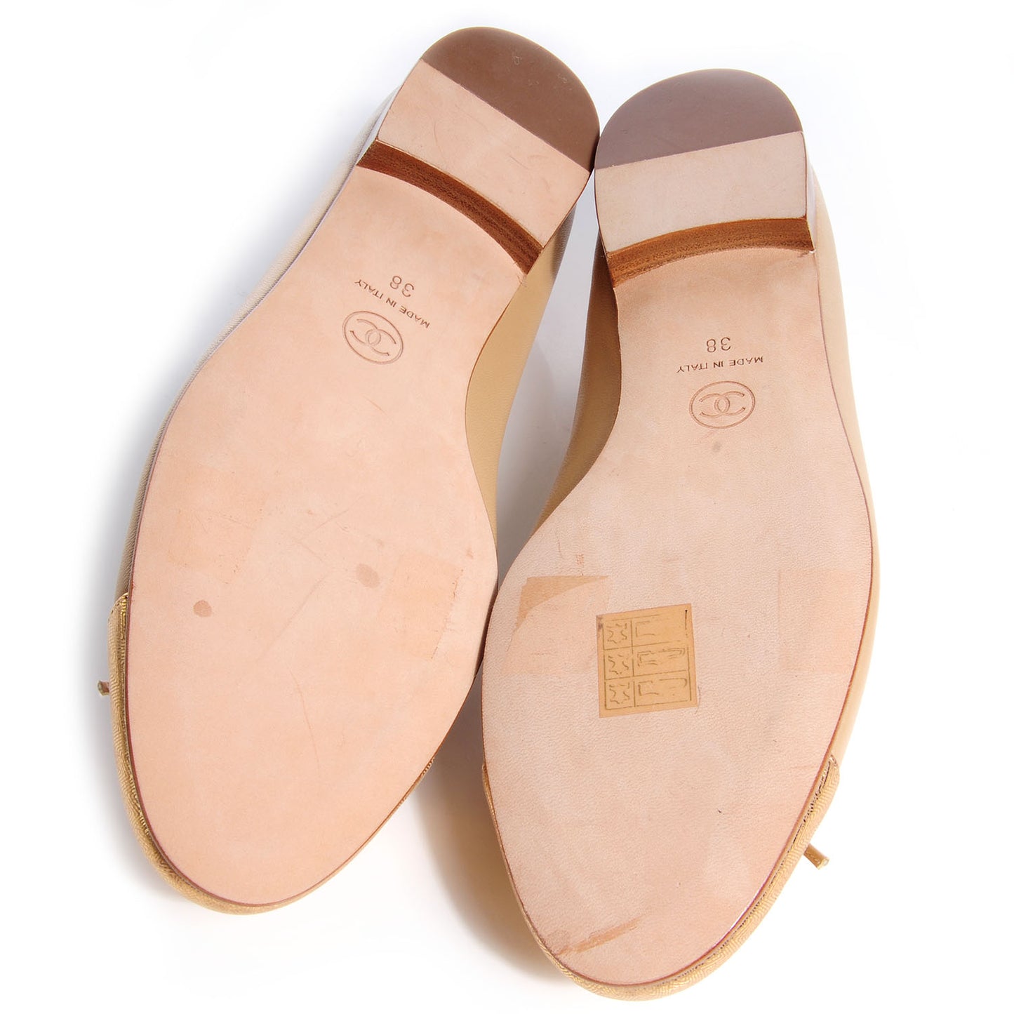 Leather Cap Toe Ballerina Flats 38 Beige Gold