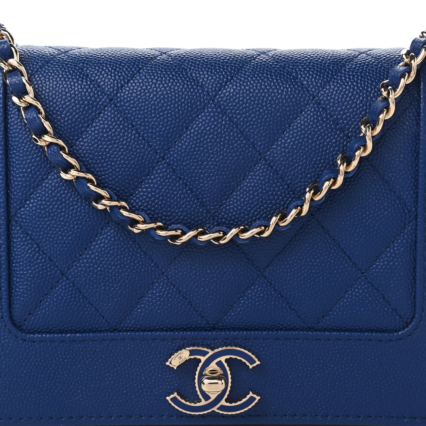 Caviar Quilted Vintage Mademoiselle Wallet On Chain WOC Blue