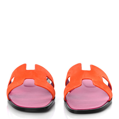 Hermes Suede Goatskin Oran Sandals 39 Orange Synthetique 2 of 13