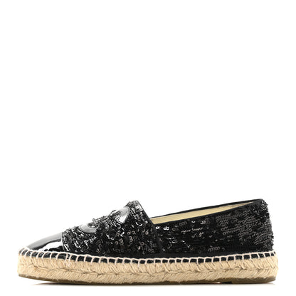 Chanel Patent Sequin CC Espadrilles 39 Black 1 of 10