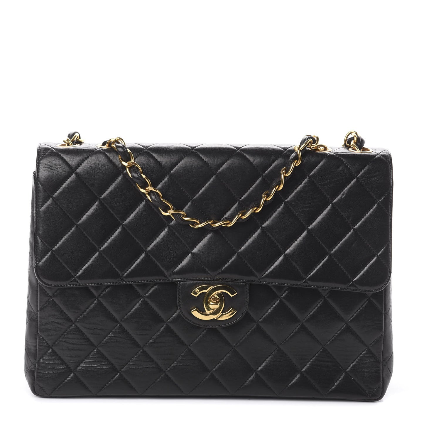 Lambskin Quilted Jumbo Single Flap Black