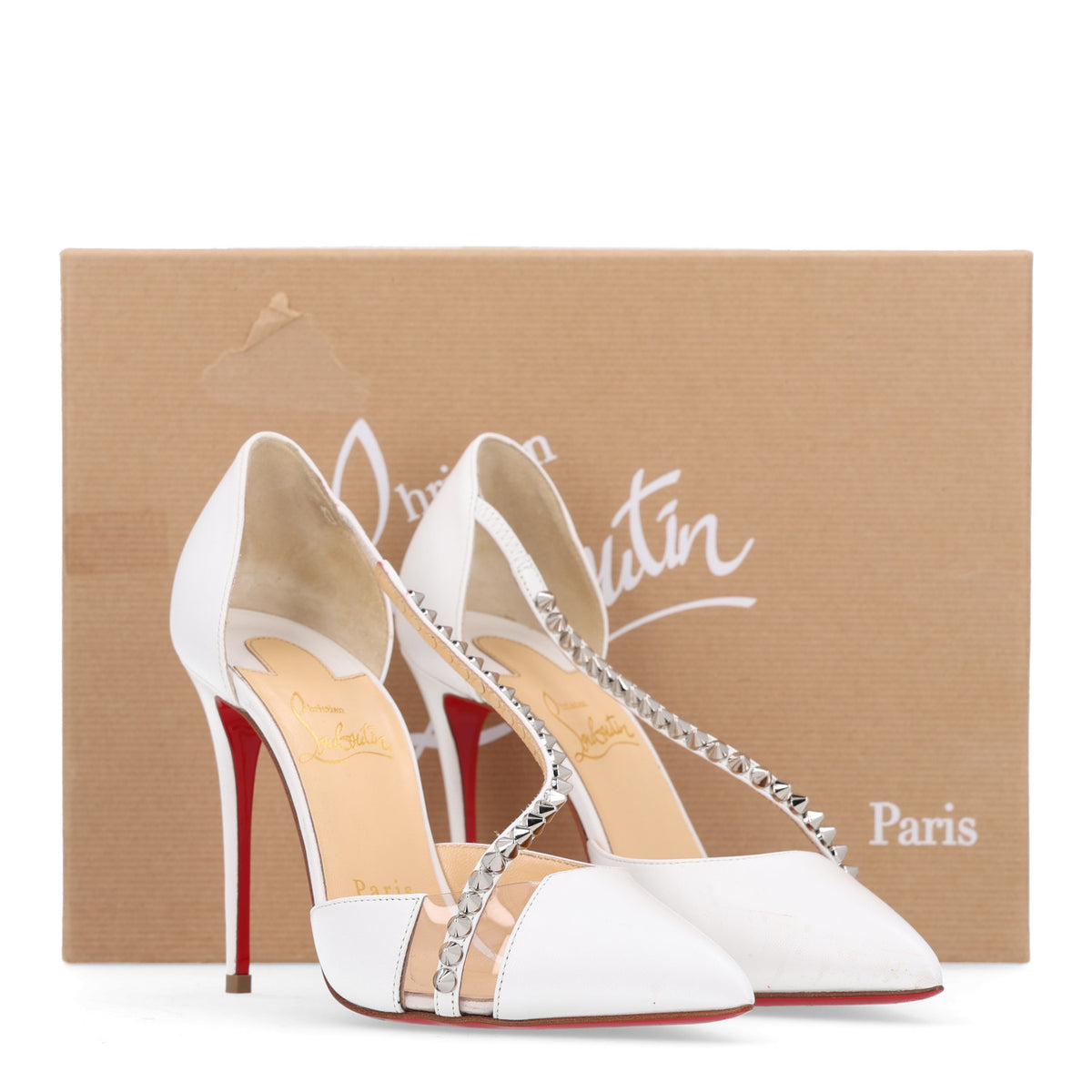 Christian Louboutin Kid PVC Spike Cross 100 Pumps  35 White Silver 13 of 13