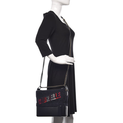 Chanel Tweed Calfskin Quilted Medium Gabrielle Hobo Black Blue 2 of 11