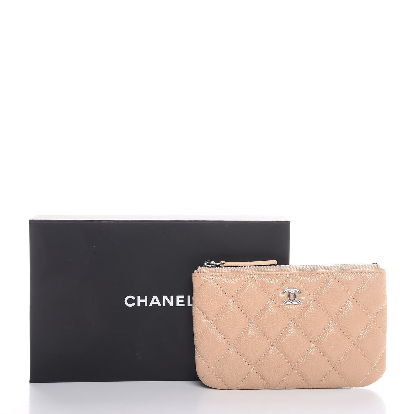 Caviar Quilted Small Pouch Beige