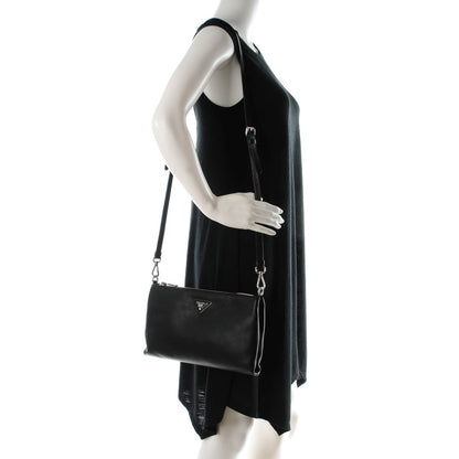 Prada Vitello Daino Zippered Crossbody Bag Black 2 of 8