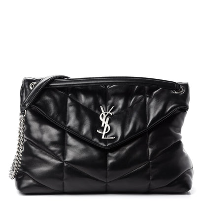Saint Laurent Lambskin Quilted Medium Loulou Puffer Monogram Chain Satchel Black 1 of 11