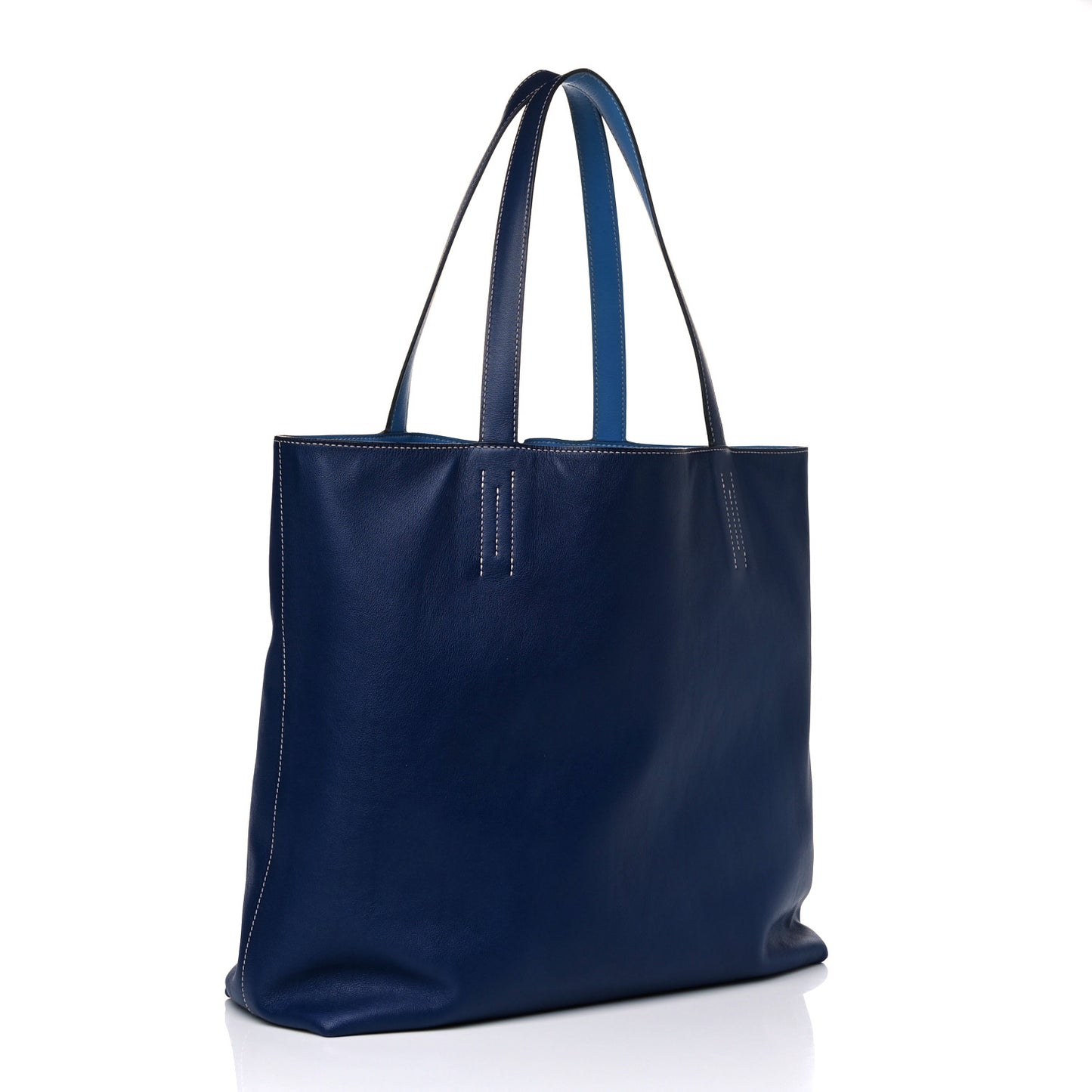 Taurillon Clemence Double Sens 45 Reversible Tote Bleu Encre Zellige