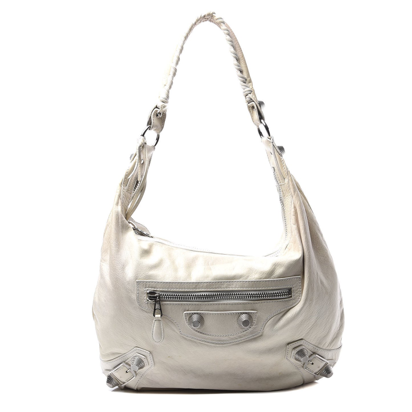 Agneau Giant 21 Silver Hardware Hobo White
