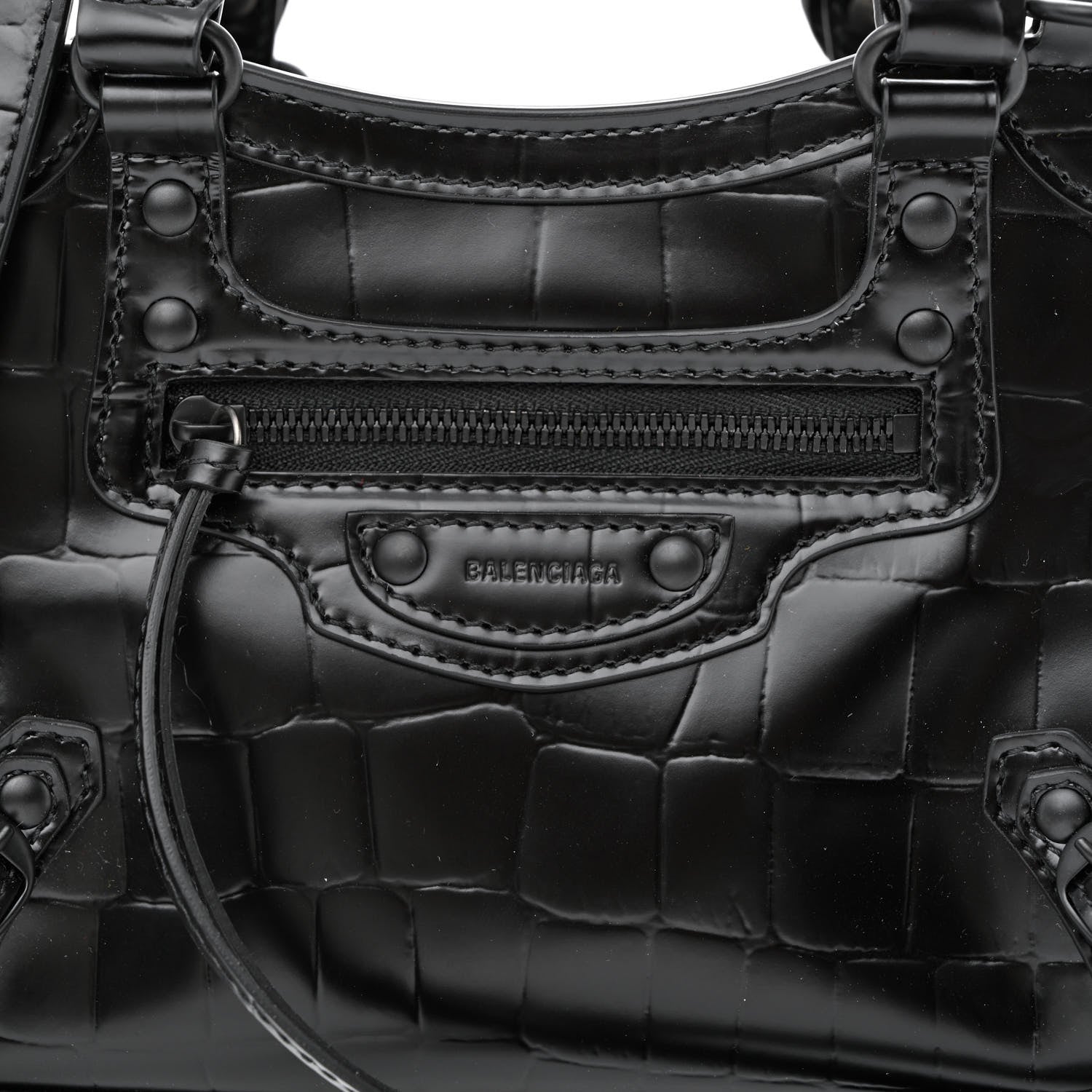 Balenciaga Semi Shiny Calfskin Crocodile Embossed Neo Classic Black Hardware Mini City Black 8 of 12