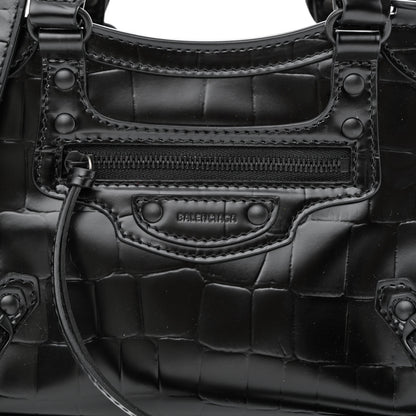 Balenciaga Semi Shiny Calfskin Crocodile Embossed Neo Classic Black Hardware Mini City Black 8 of 12