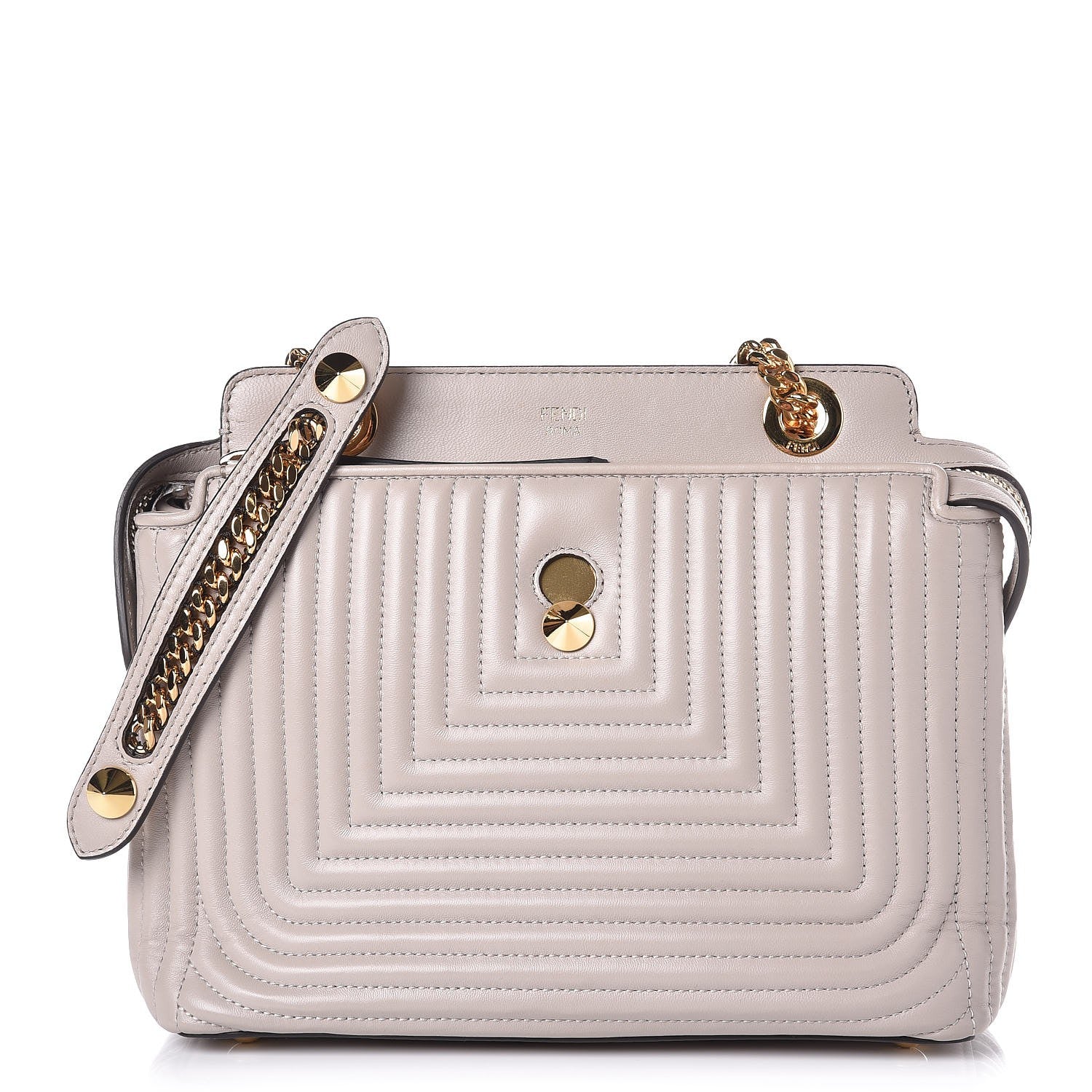 Fendi Shiny Nappa Trapuntata Chain Small DotCom Click Chain Satchel Grigio Polvere 1 of 10