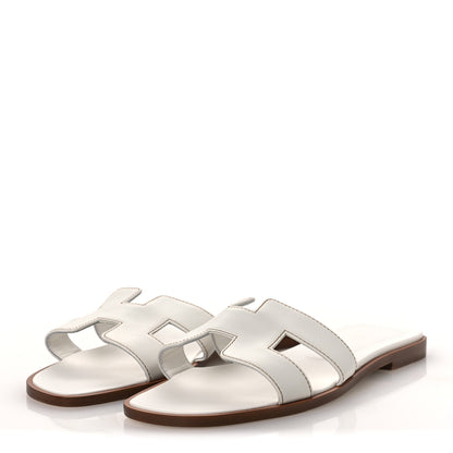 Hermes Box Calfskin Oran Sandals 38 White 4 of 11