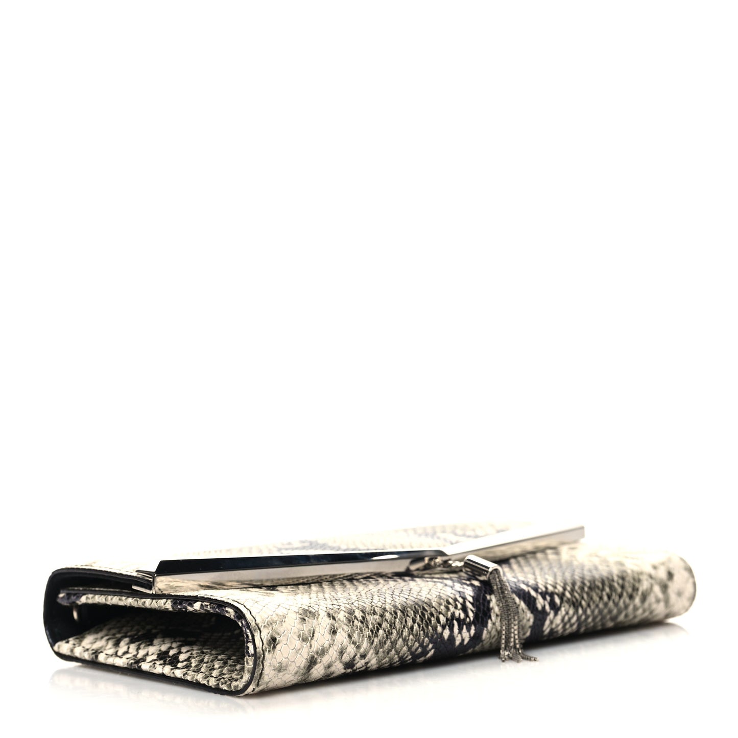Snakeskin Embossed Chain Clutch Black Beige
