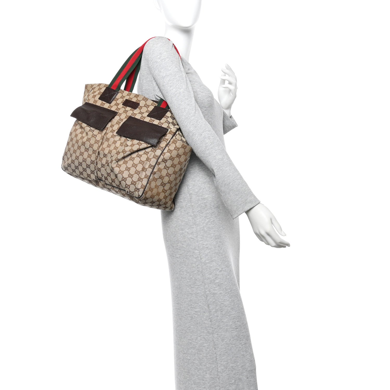 Gucci GG Monogram Medium Web Handle Double Pocket Tote Brown 2 of 10