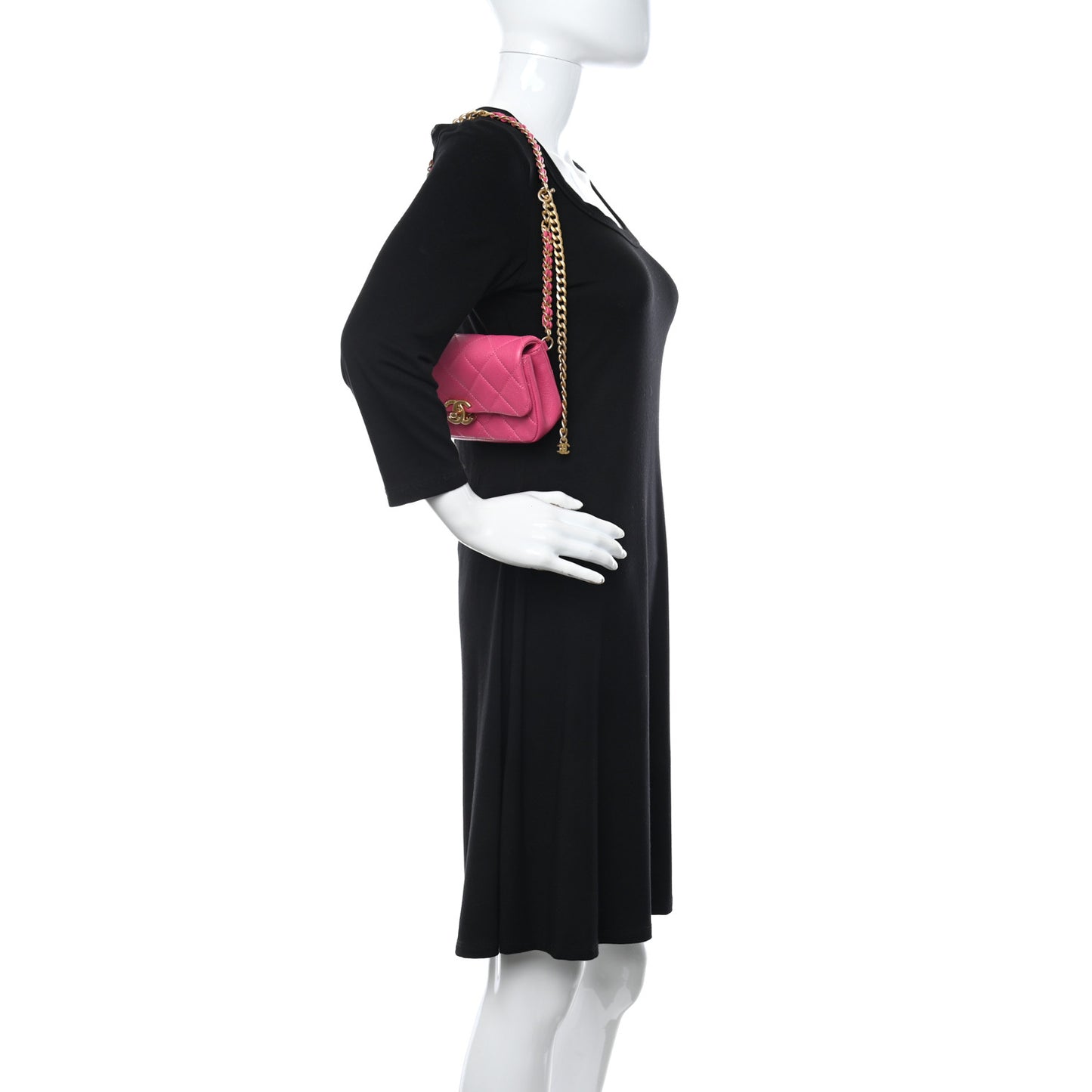 Caviar Quilted Chain Melody Waist Belt Bag Dark Pink