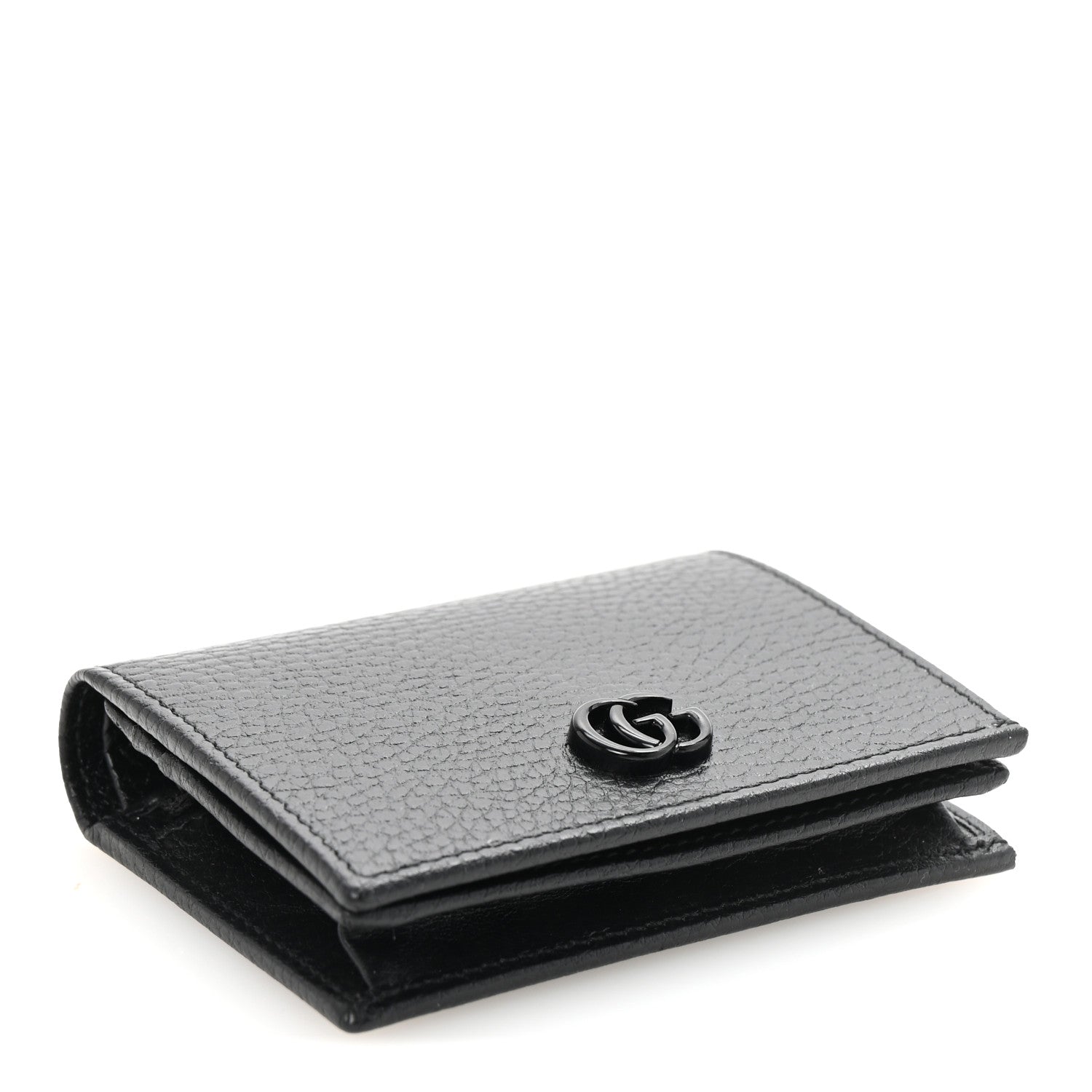 Gucci Dollar Calfskin Enamel Monochrome GG Marmont Card Case Black 4 of 7