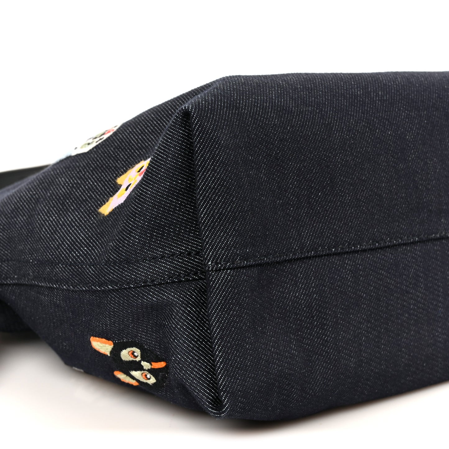 X Louis Wain Denim Embroidered Futurist Cats Medium Flamenco Knot Clutch Blue