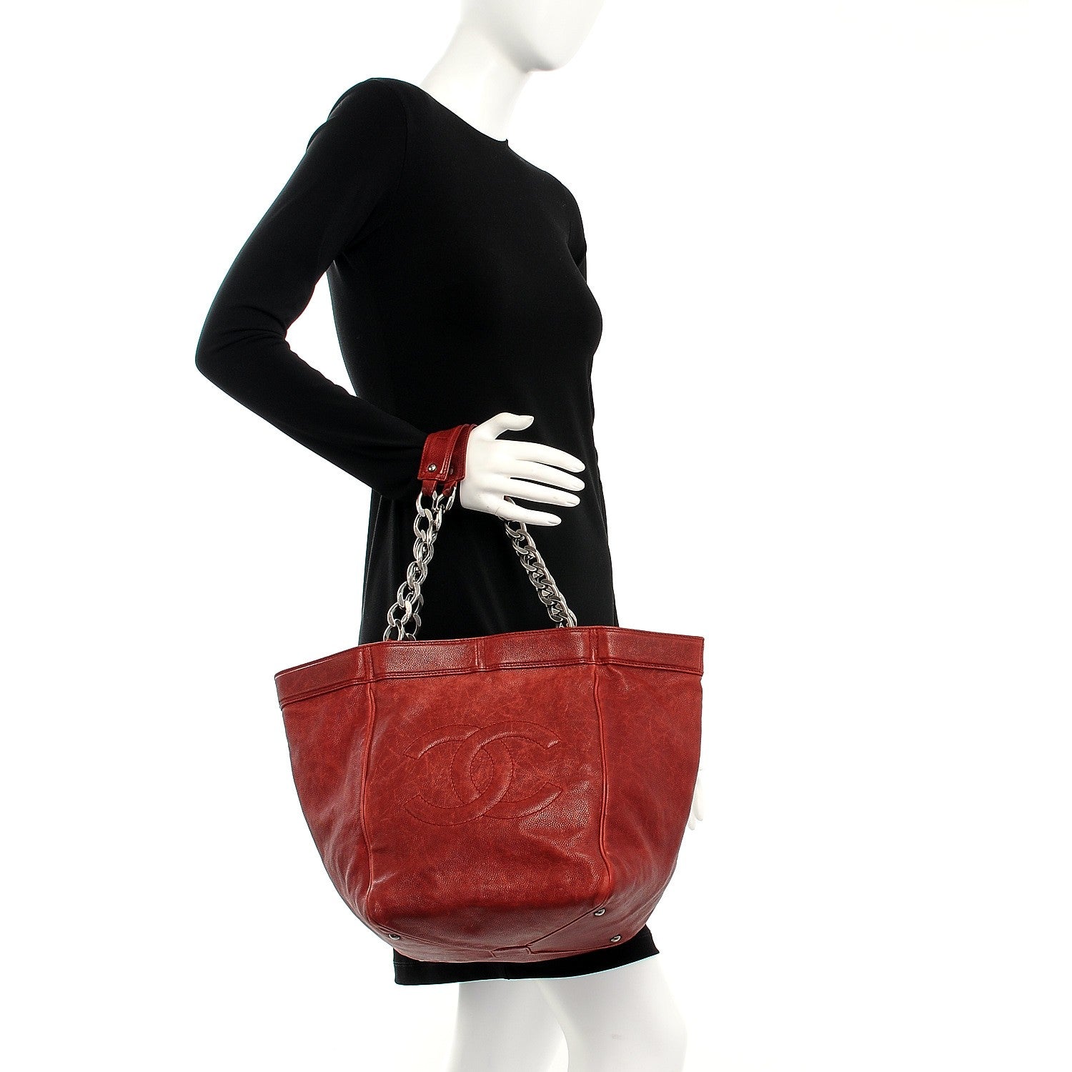 Chanel Distressed Caviar Outdoor Ligne Tote Red 2 of 11
