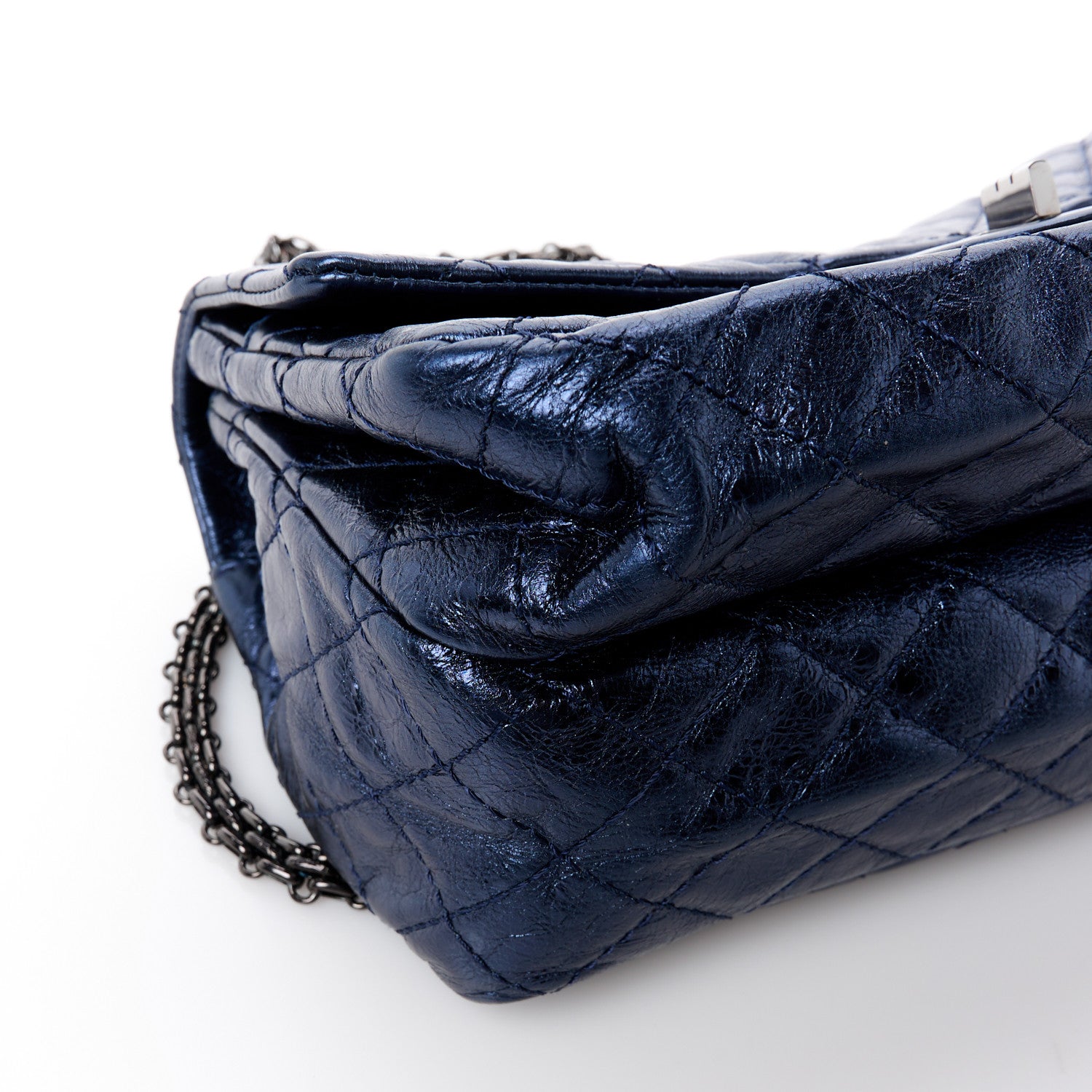 Chanel Metallic Aged Calfskin Quilted Accordion Reissue 2.55 Flap Blue 14 of 14
