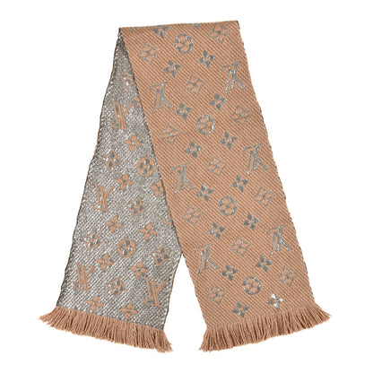 Louis Vuitton Wool Silk Logomania Shine Scarf Beige 2 of 4