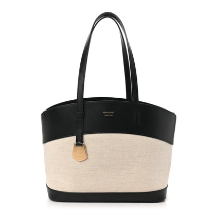 Salvatore Ferragamo Canvas Calfskin Charming Tote Natural Black 1 of 11