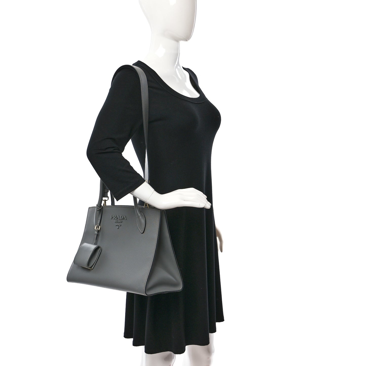 Saffiano Cuir Calfskin Medium Monochrome Top Handle Tote Ardesia
