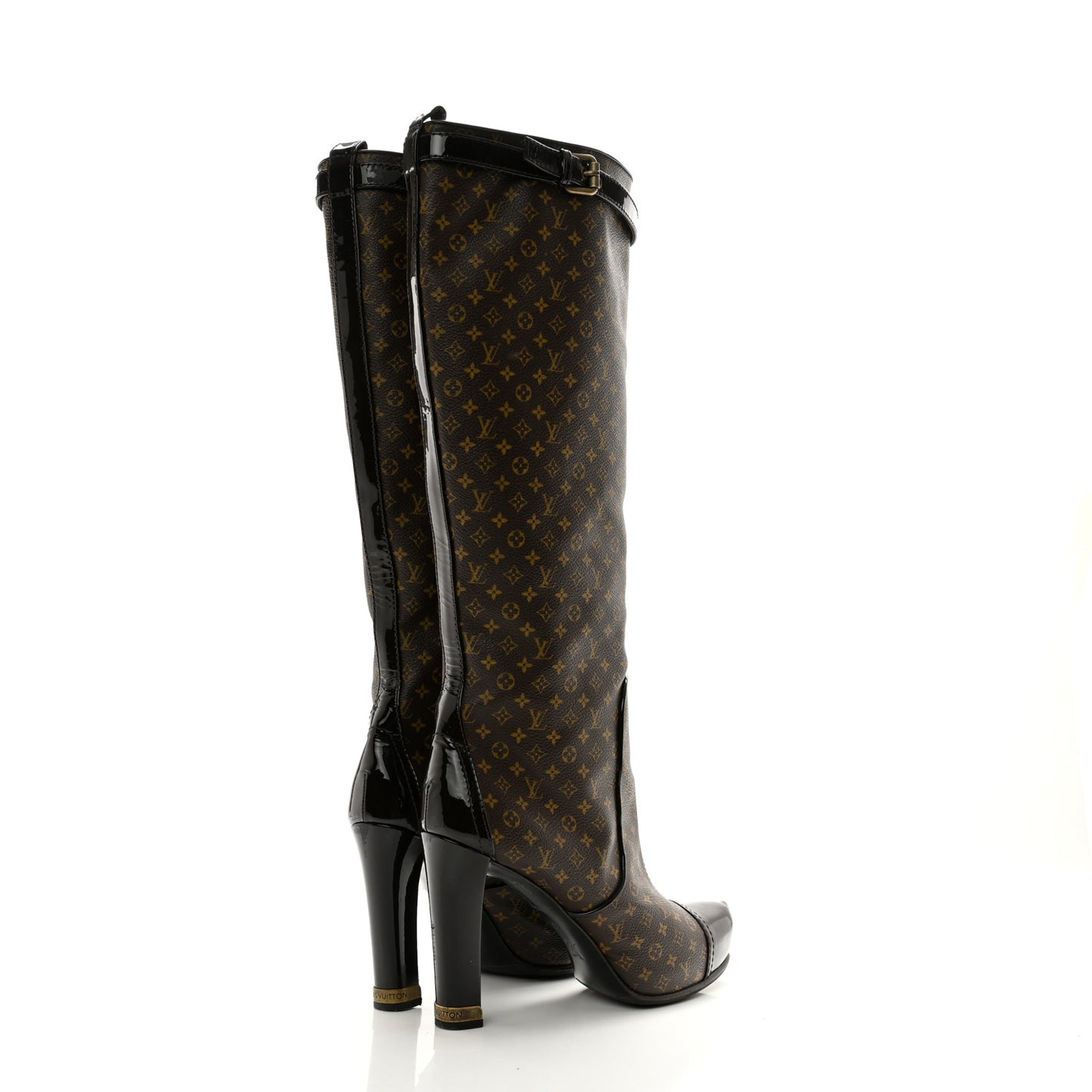 Patent Monogram Idole Knee High Boots 39 Brown