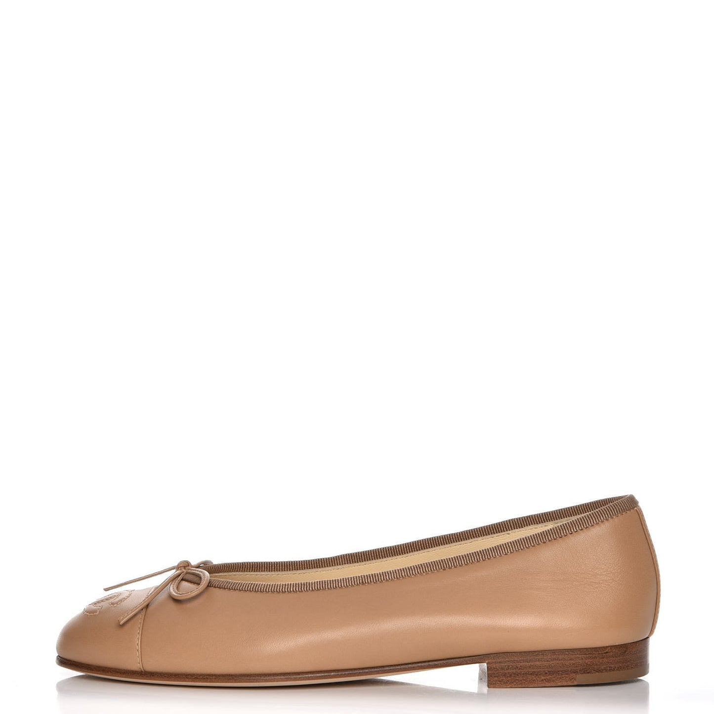 Lambskin Patent Cap Toe CC Ballerina Flats 35.5 Light Beige