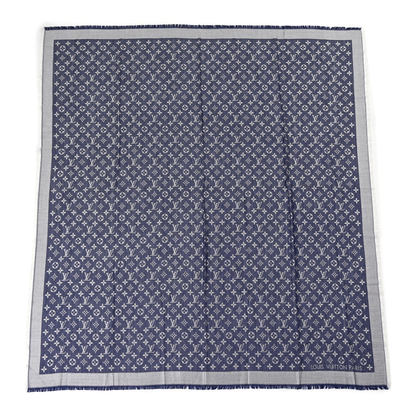 Silk Wool Monogram Denim Shawl Light Blue