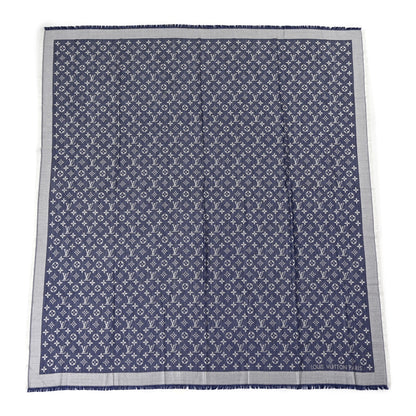 Louis Vuitton Silk Wool Monogram Denim Shawl Light Blue 1 of 6