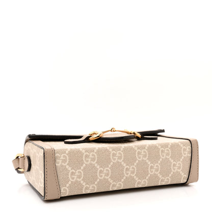 Gucci GG Supreme Monogram Textured Dollar Calfskin Mini Horsebit 1955 Shoulder Bag Beige Mystic White Oatmeal 4 of 11