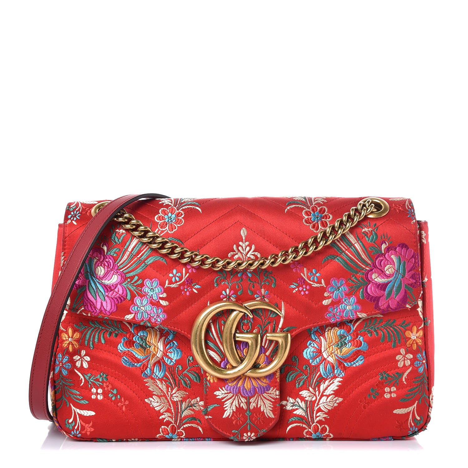 Gucci Jacquard Matelasse Floral Medium GG Marmont Shoulder Bag Red 1 of 8