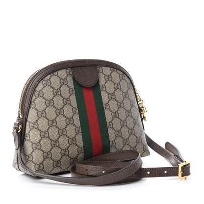 Gucci GG Supreme Monogram Textured Dollar Calfskin Web Small Ophidia Dome Shoulder Bag Beige Ebony New Acero 3 of 11