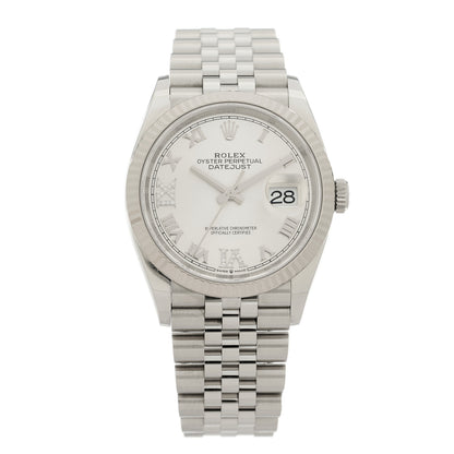 Rolex Stainless Steel 18K White Gold Diamond 36mm Oyster Perpetual Datejust Watch Silver Roman 126234 1 of 5