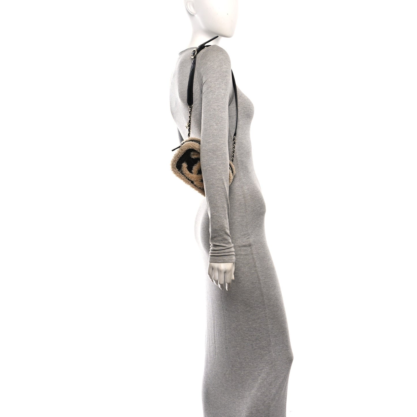 Shiny Crumpled Sheepskin Shearling Waist Bag Black Beige