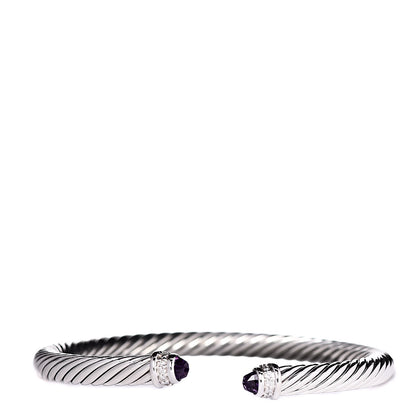 David Yurman Sterling Silver Diamond Amethyst 5mm Cable Classics Bracelet 1 of 4