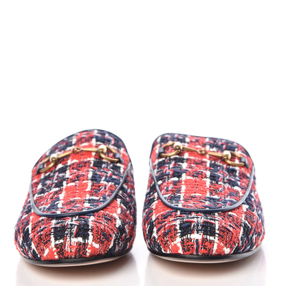Gucci Tweed Check Womens Princetown Slippers 39.5 Hibiscus Red Royal Blue 2 of 11