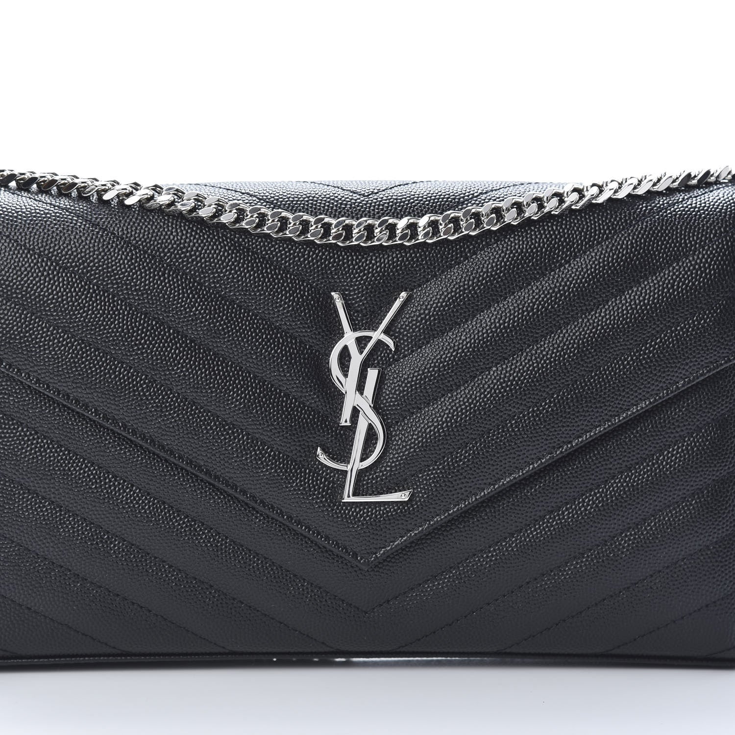 Saint Laurent Grain De Poudre Matelasse Chevron Monogram Chain Wallet Black 8 of 11