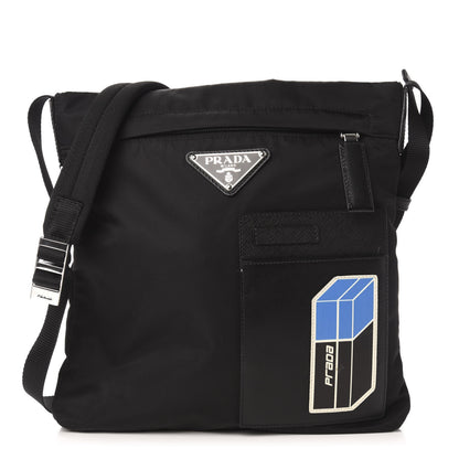 Prada Tessuto Nylon Soft Calf Small Crossbody Bag Black Azzurro 1 of 14
